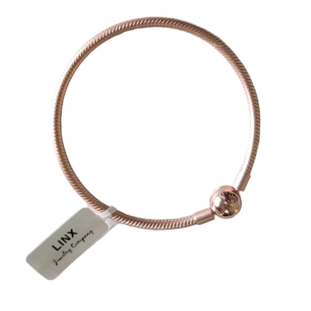 Linx 18K Rose Gold Smooth Snake Chain Charm Bracelet with Ball Clasp and Logo - Picture 5 of 10